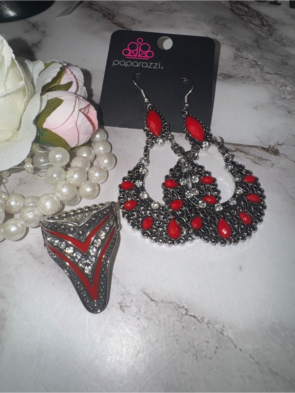 paparazzi Silver-Tone Red Filigree Dangle Earrings